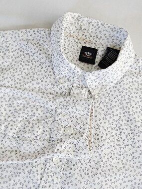 DOCKERS Men's M Button Down Shirt With Black Anchor Print Long Sleeve Nautical